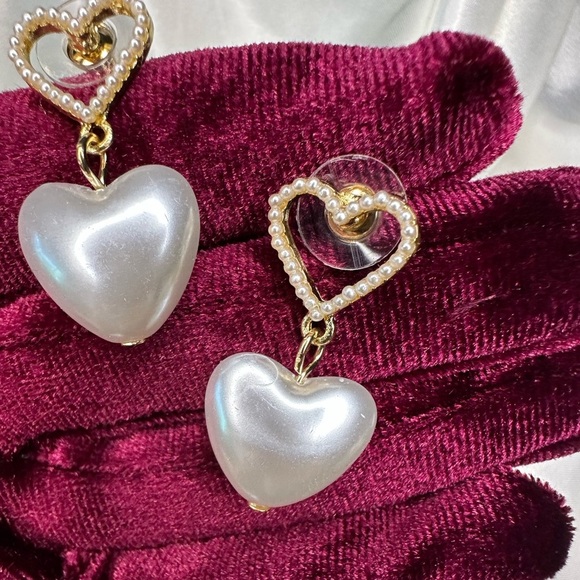 Gold and Silver Heart Drop Earrings - Picture 7 of 7